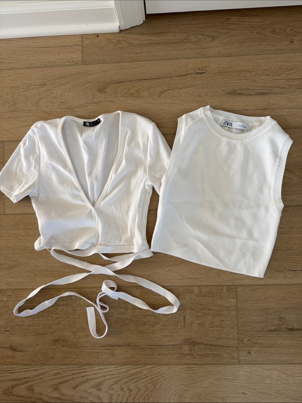 Zara White Wrap Crop Top & Sleeveless Knit Tank Set